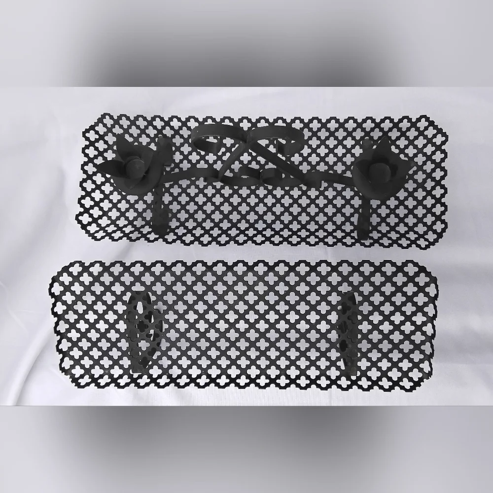 Vtg Black Metal Cut Decorative Wall Panels - One For Holding Candles